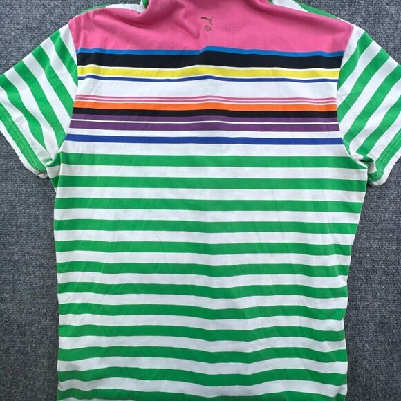 Puma Adult Mens Large Polo Short Sleeve Green Front Multicolor Back Stripe Logo - Picture 7 of 7